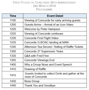 The Concorde Jubilee Event Agenda print out