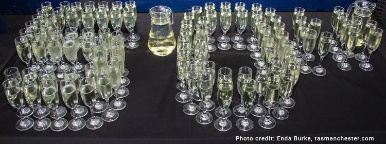 Champagne glasses shaped into the numbers 50 at Concorde G-BOAC Jubilee Event